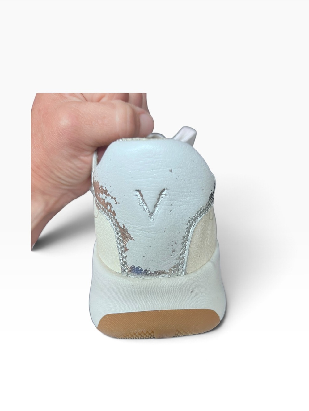 Vionic Uptown Cream Off White Leather Suede Metallic Silver Lace Up Sneakers 8.5 - Picture 9 of 10